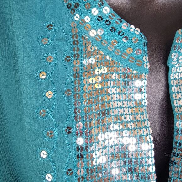 Cervelle sequin bohemian chiffon peasant top size 3x - Picture 3 of 10
